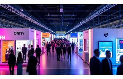Feria comercial con iluminación y audio profesional